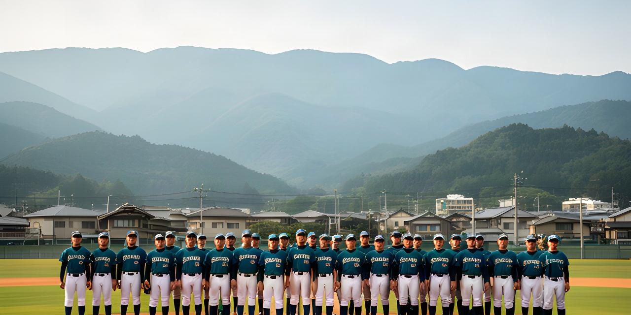 奈良の山並みを背景にグラウンドへ整列する野球チームの選手たち