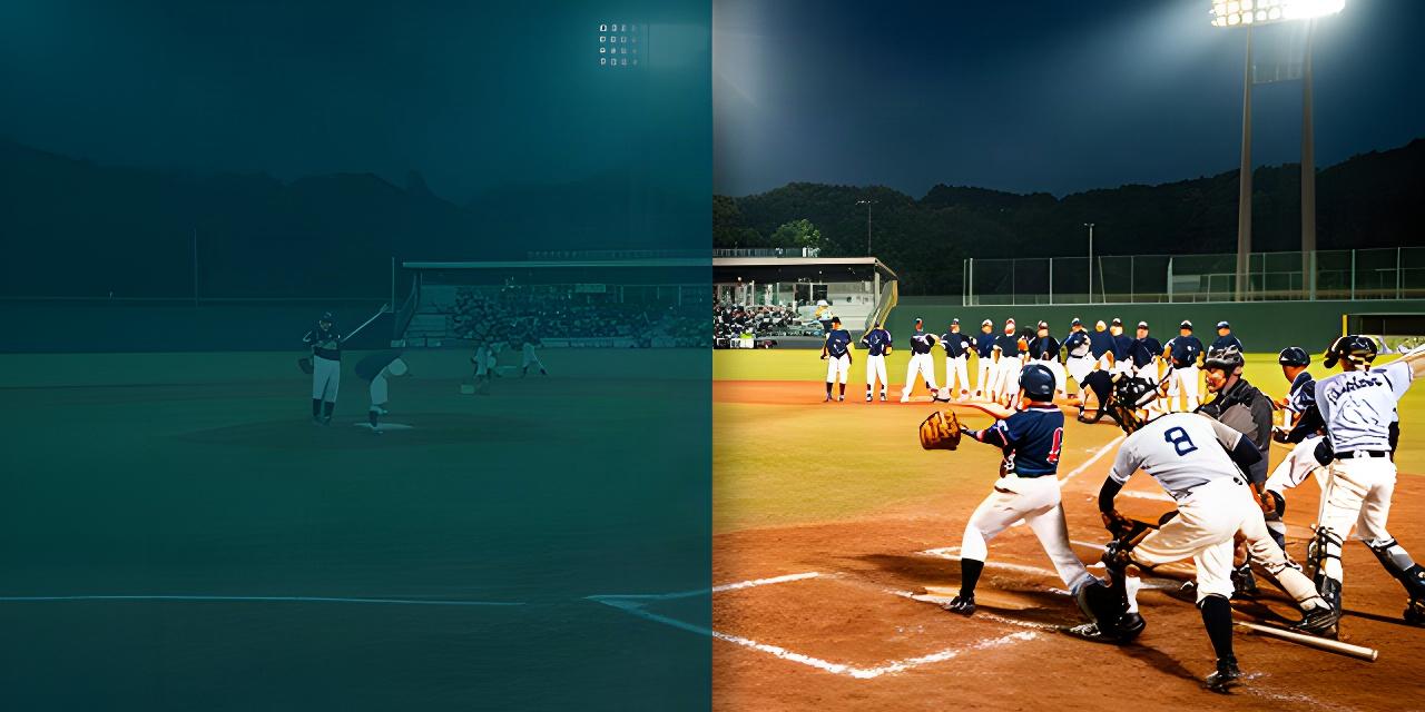 奈良市の野球場で社会人選手たちがナイター試合に臨む風景