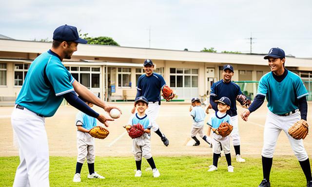 奈良市内の小学校で子どもたちにキャッチボールを教える選手たち