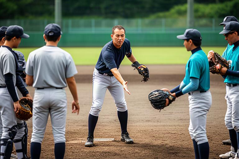 奈良の野球場で選手に守備練習を指導する監督