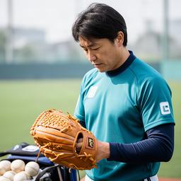 野球道具を確認するコーチの美南 Kurt
